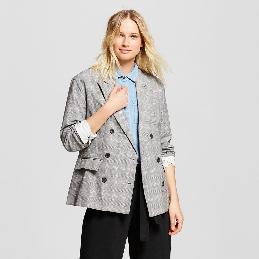 Who What Wear Women’s Plaid Roll-Up Cuff Poplin Blazer